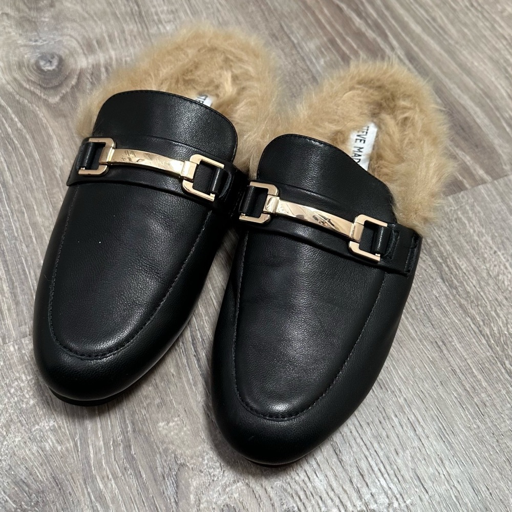 Steve Madden Black Fur-Lined Loafers